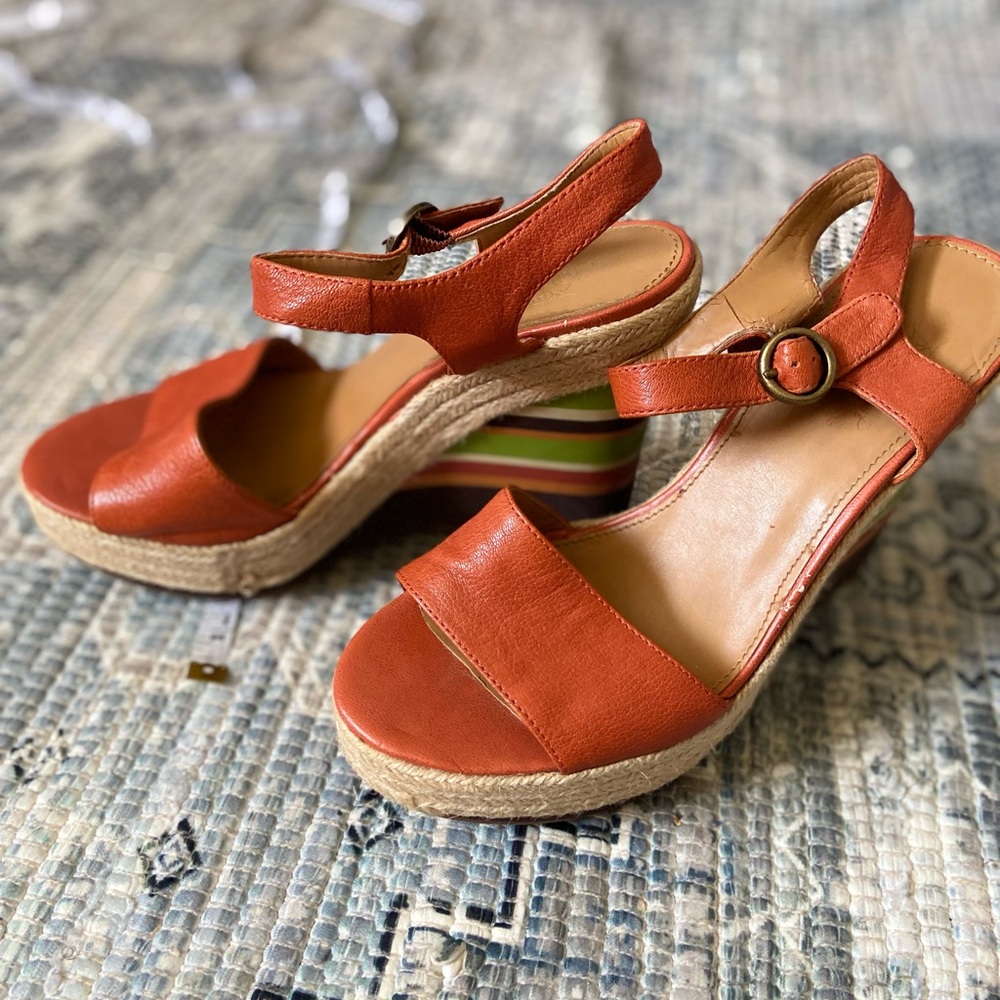 Nine West Orange Wedge Sandals